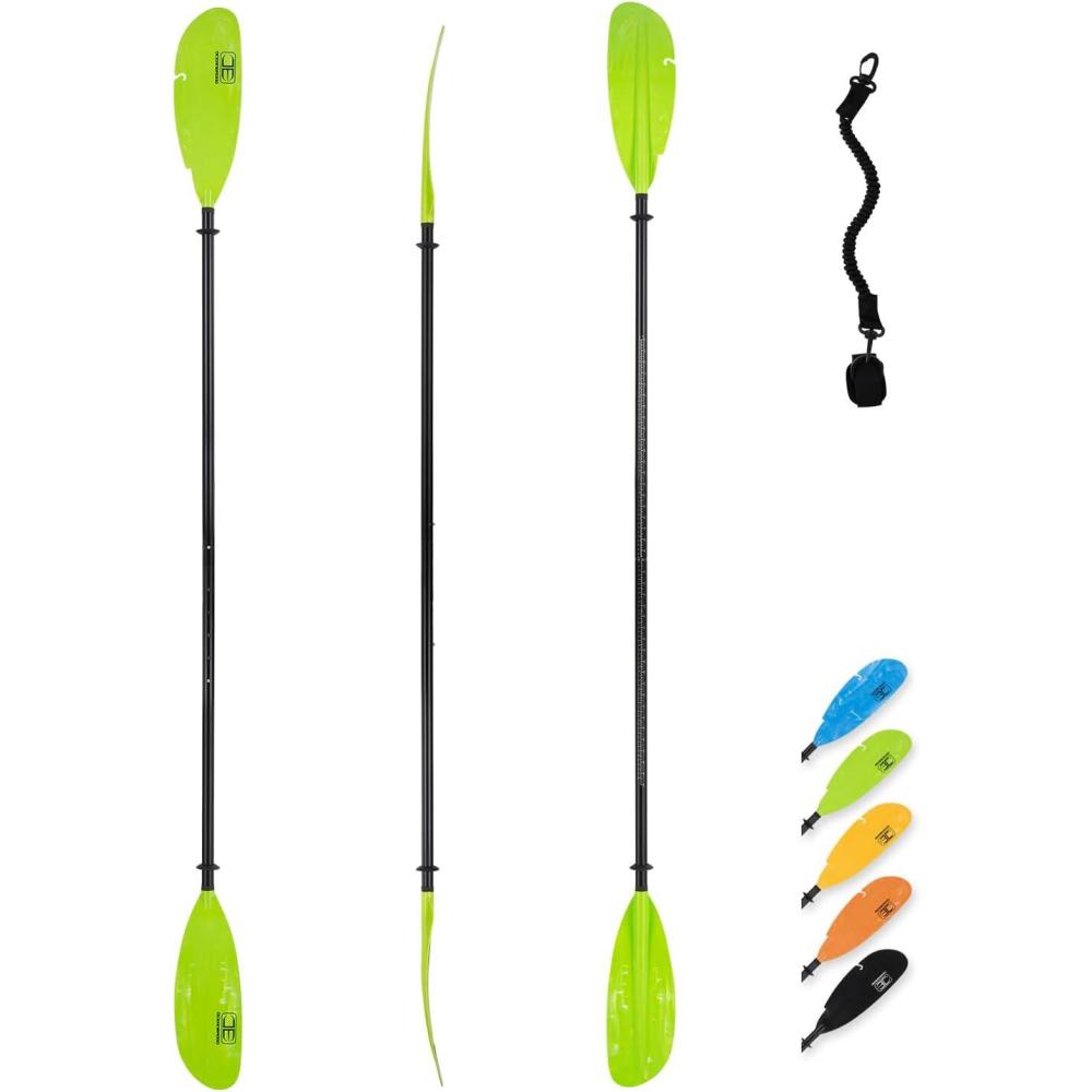 imageOCEANBROAD Adjustable Fishing Kayak Paddle 94in240cm98in250cm102in260cm Aluminum Alloy Shaft with Paddle LeashGreen