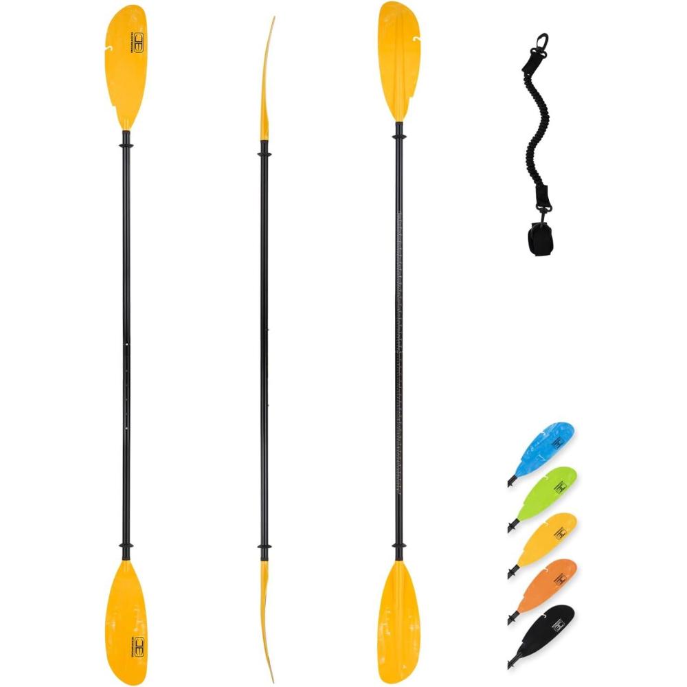 imageOCEANBROAD Adjustable Fishing Kayak Paddle 94in240cm98in250cm102in260cm Aluminum Alloy Shaft with Paddle LeashYellow