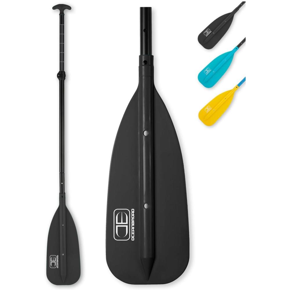 imageOCEANBROAD Canoe Paddle Adjustable from 43to 53130cm to 160cm Aluminum Shaft with Plastic Blade for Canoeing Boating Kayaking 3Piece Floatable OarBlack