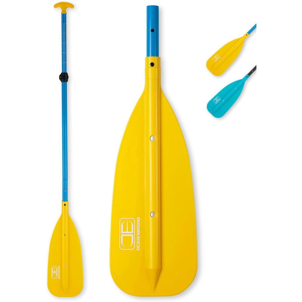 imageOCEANBROAD Canoe Paddle Adjustable from 43to 53130cm to 160cm Aluminum Shaft with Plastic Blade for Canoeing Boating Kayaking 3Piece Floatable OarYellow