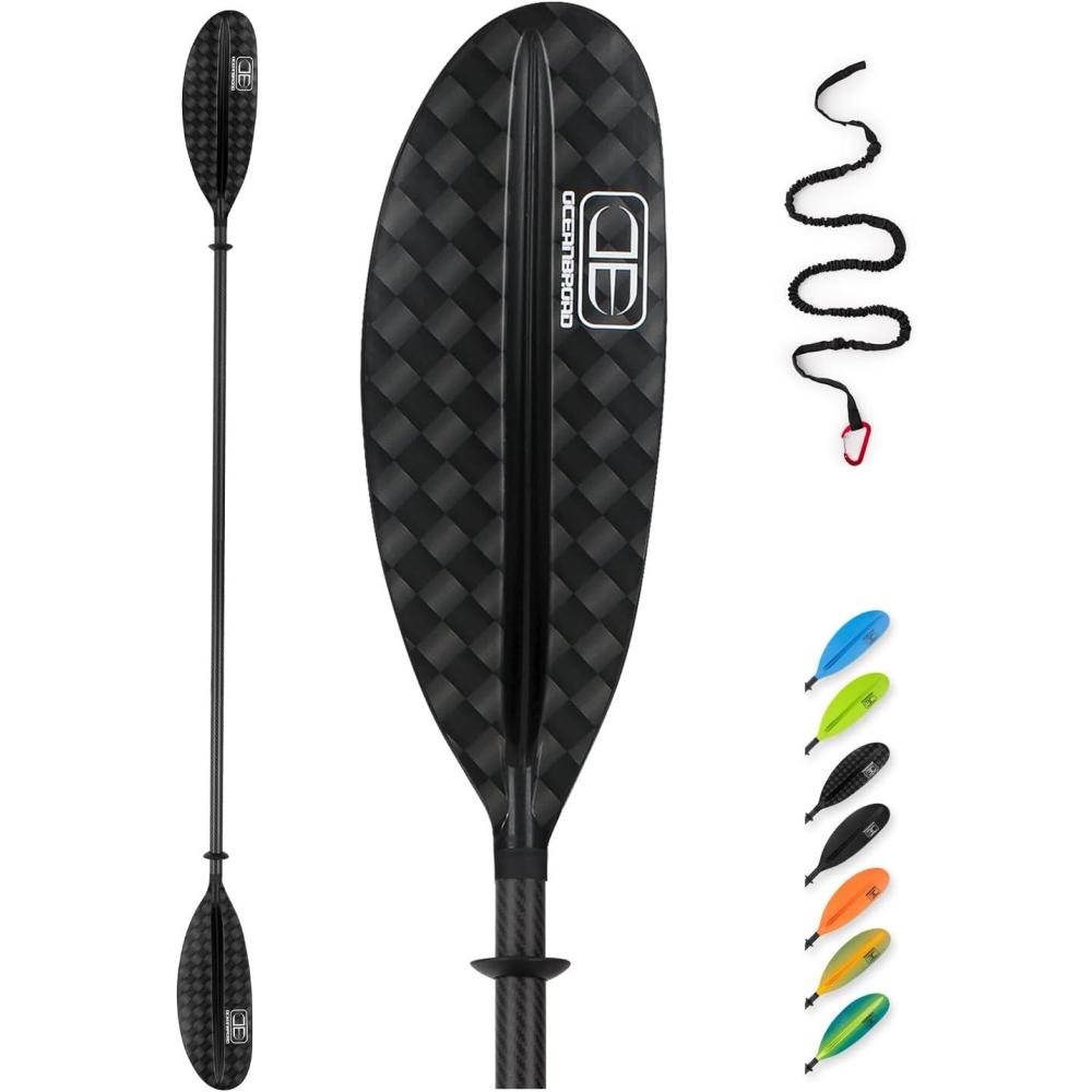 imageOCEANBROAD Carbon Fiber Kayak Paddle 905in230cm 86in218cm for Adults Kayaking Boating Canoeing Oar with Paddle Leash12K Carbon Print