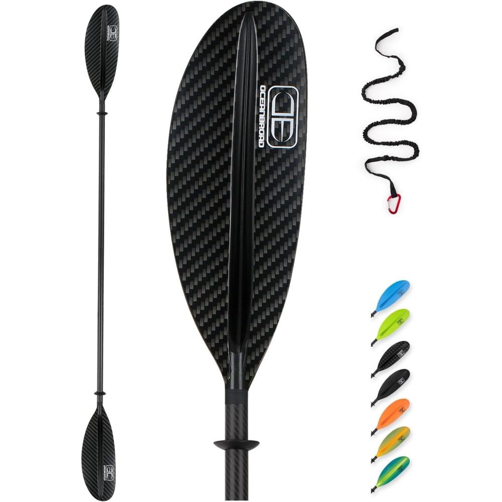 imageOCEANBROAD Carbon Fiber Kayak Paddle 905in230cm 86in218cm for Adults Kayaking Boating Canoeing Oar with Paddle Leash3K Carbon Print