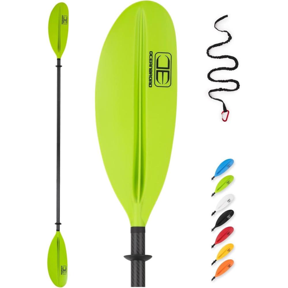 imageOCEANBROAD Carbon Fiber Kayak Paddle 905in230cm 86in218cm for Adults Kayaking Boating Canoeing Oar with Paddle LeashGreen