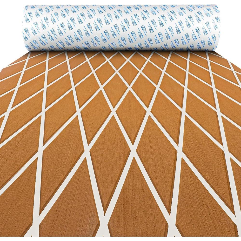 imageOCEANBROAD Diamond Pattern Boat Flooring SelfAdhesive EVA Foam Marine Decking NonSlip Sheet for Boats 96x38 Brown with White Lines