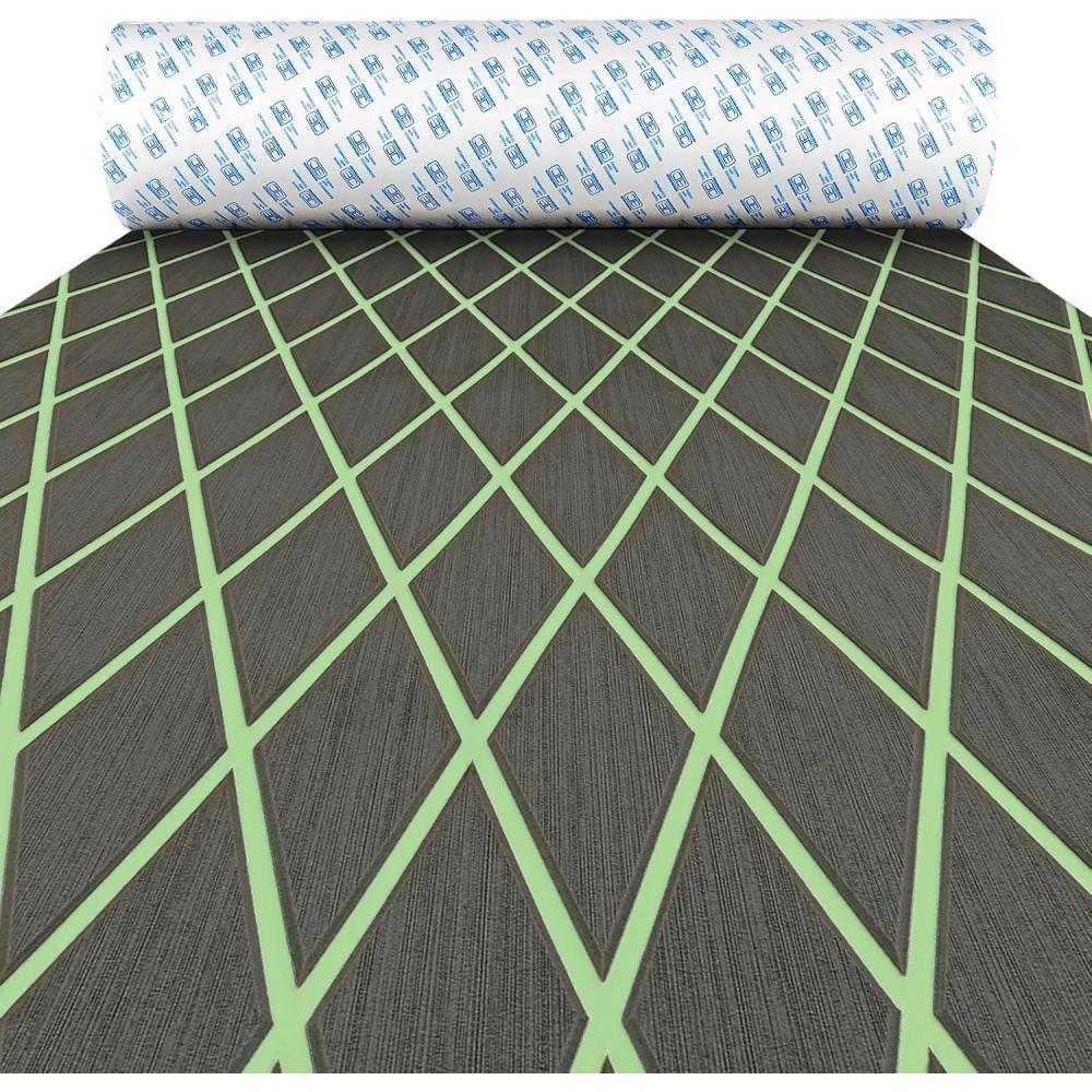 imageOCEANBROAD Diamond Pattern Boat Flooring SelfAdhesive EVA Foam Marine Decking NonSlip Sheet for Boats 96x47 Dark Gray with Mint Green Lines