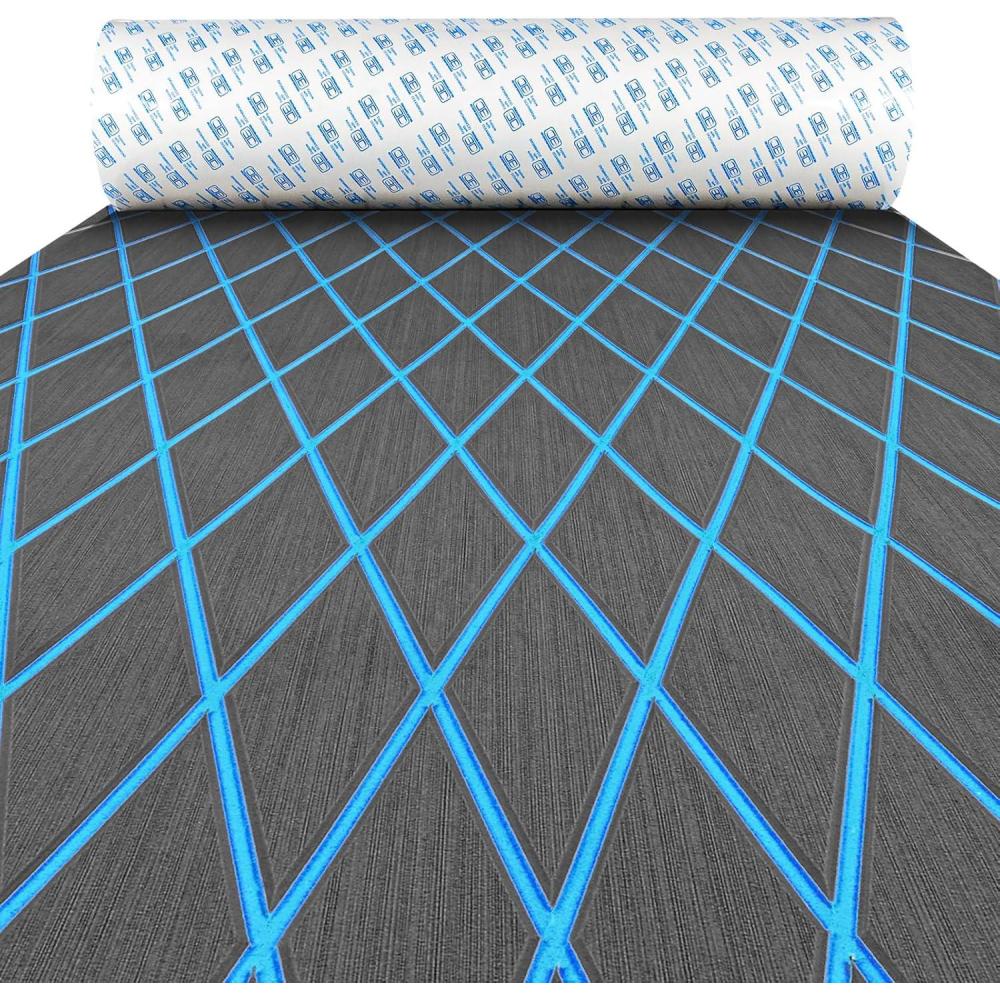 imageOCEANBROAD Diamond Pattern Boat Flooring SelfAdhesive EVA Foam Marine Decking NonSlip Sheet for BoatsDark Gray with Blue Lines