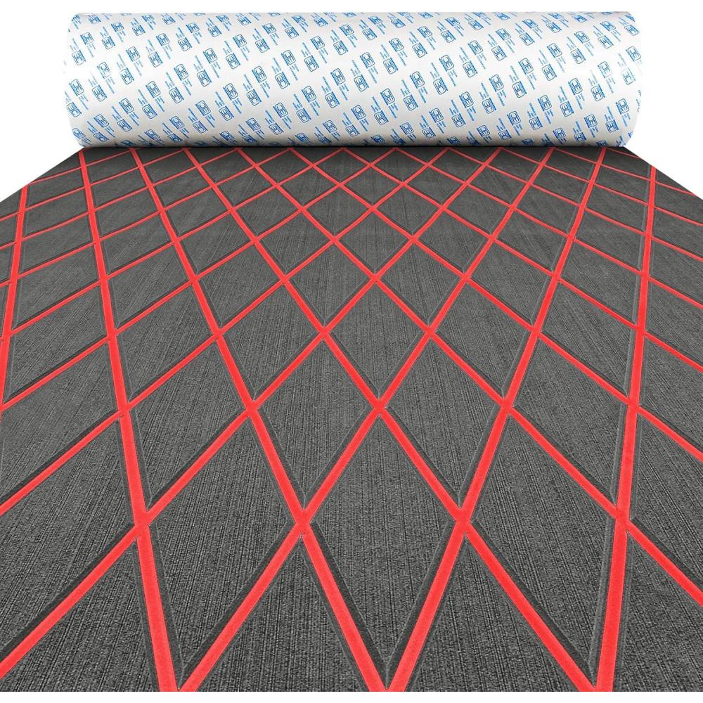 imageOCEANBROAD Diamond Pattern Boat Flooring SelfAdhesive EVA Foam Marine Decking NonSlip Sheet for BoatsDark Gray with Red Lines