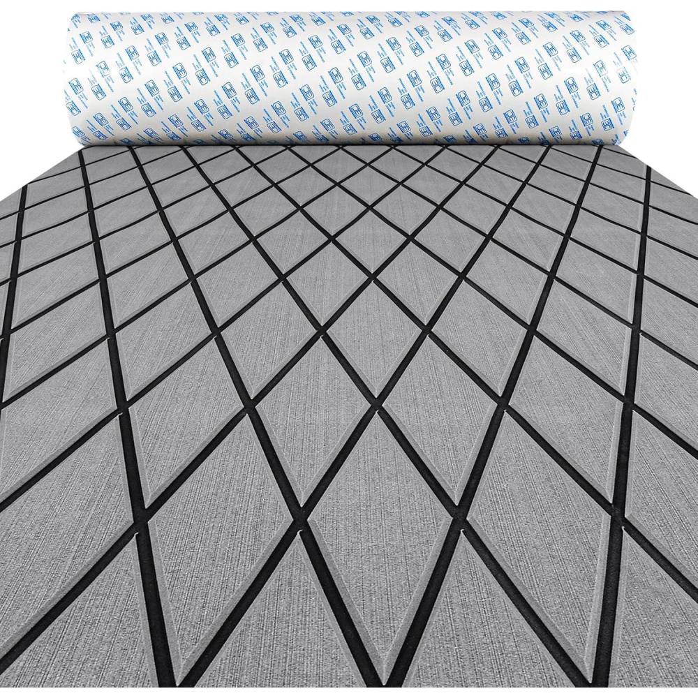 imageOCEANBROAD Diamond Pattern Boat Flooring SelfAdhesive EVA Foam Marine Decking NonSlip Sheet for BoatsGray with Black Lines