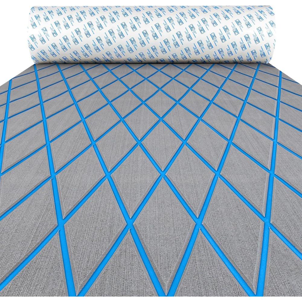 imageOCEANBROAD Diamond Pattern Boat Flooring SelfAdhesive EVA Foam Marine Decking NonSlip Sheet for BoatsGray with Blue Lines