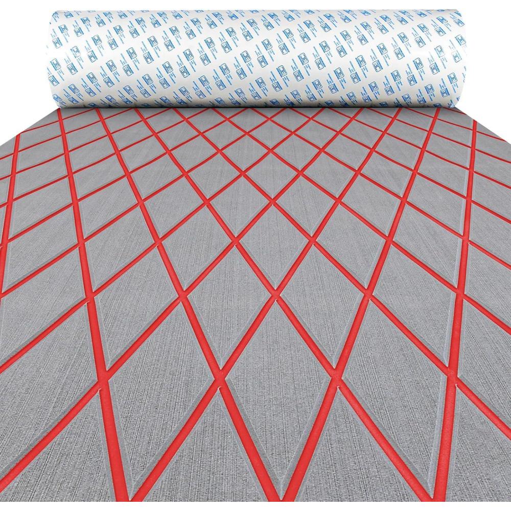 imageOCEANBROAD Diamond Pattern Boat Flooring SelfAdhesive EVA Foam Marine Decking NonSlip Sheet for BoatsGray with Red Lines