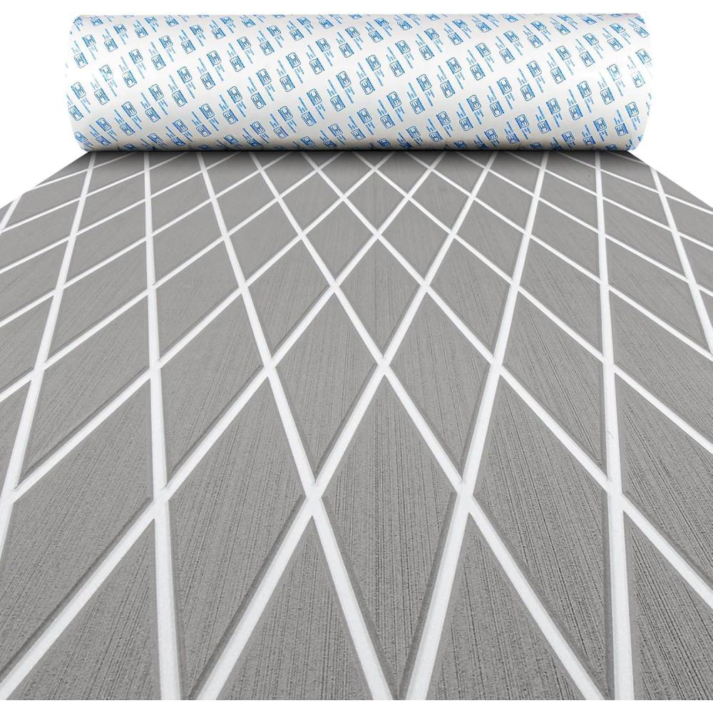 imageOCEANBROAD Diamond Pattern Boat Flooring SelfAdhesive EVA Foam Marine Decking NonSlip Sheet for BoatsGray with White Lines