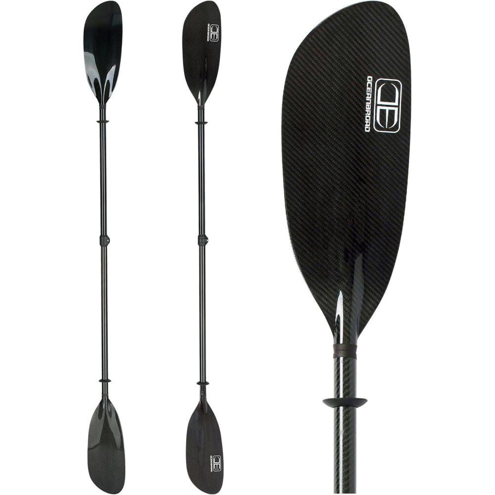 imageOCEANBROAD Full Carbon Fiber Adjustable Kayak Paddle 2Piece with Paddle Bag and Paddle Leash86in905in220cm230cm
