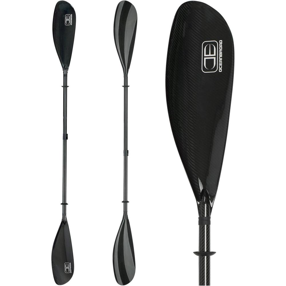 imageOCEANBROAD Full Carbon Fiber Adjustable Kayak Paddle Lightweight with Wing Blade 82in86in210cm220cm 2Piece with Paddle Bag and Paddle Leash Black