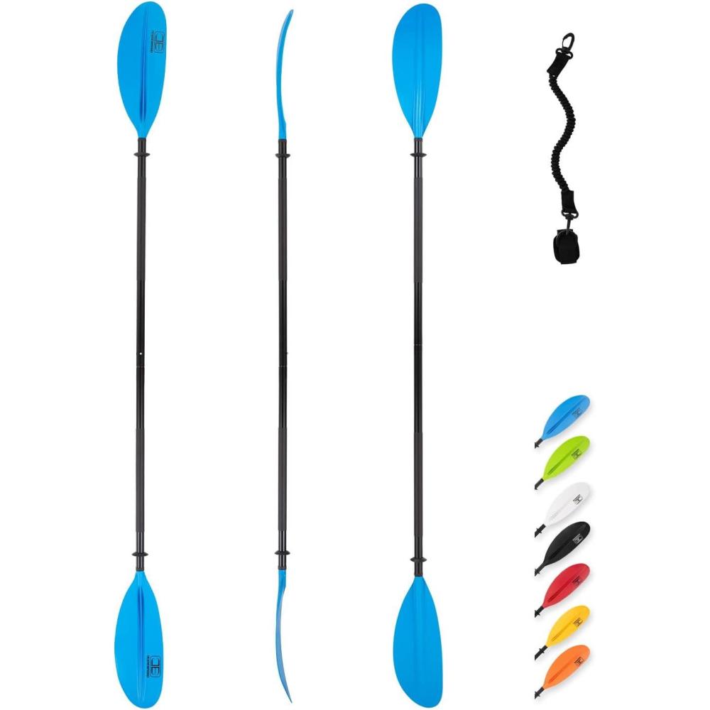 imageOCEANBROAD Kayak Paddle 86in218cm 905in230cm 95in241cm Alloy Shaft Kayaking Boating Canoeing Oar with Paddle LeashBlue