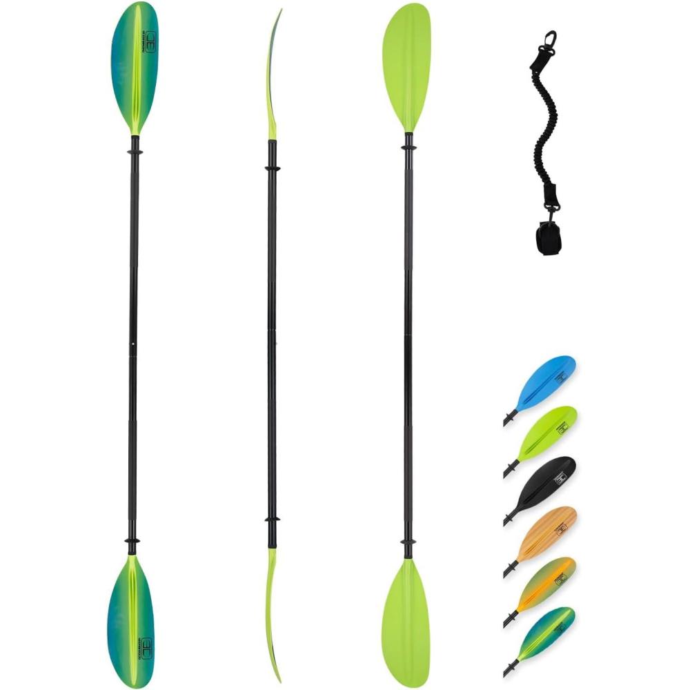 imageOCEANBROAD Kayak Paddle 86in218cm 905in230cm 95in241cm Alloy Shaft Kayaking Boating Canoeing Oar with Paddle LeashGreen Aurora