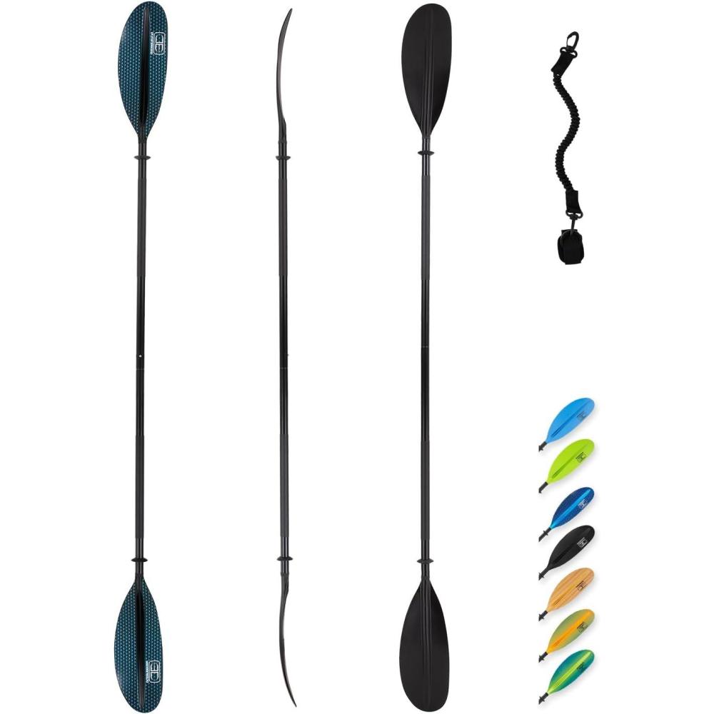 imageOCEANBROAD Kayak Paddle 86in218cm 905in230cm 95in241cm Alloy Shaft Kayaking Boating Canoeing Oar with Paddle LeashHexaGradient Black