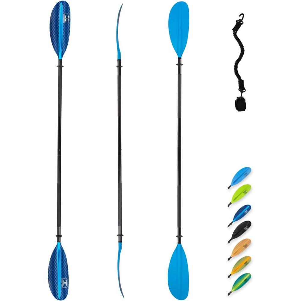 imageOCEANBROAD Kayak Paddle 86in218cm 905in230cm 95in241cm Alloy Shaft Kayaking Boating Canoeing Oar with Paddle LeashHexaGradient Blue