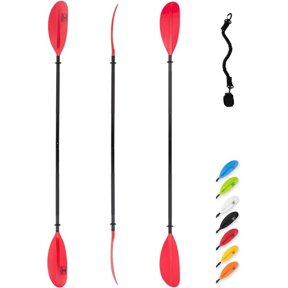 imageOCEANBROAD Kayak Paddle 86in218cm 905in230cm 95in241cm Alloy Shaft Kayaking Boating Canoeing Oar with Paddle LeashRed