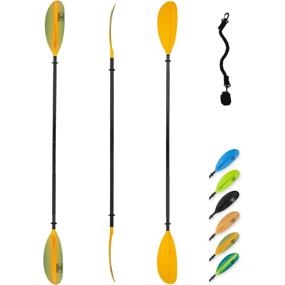 imageOCEANBROAD Kayak Paddle 86in218cm 905in230cm 95in241cm Alloy Shaft Kayaking Boating Canoeing Oar with Paddle LeashYellow Aurora
