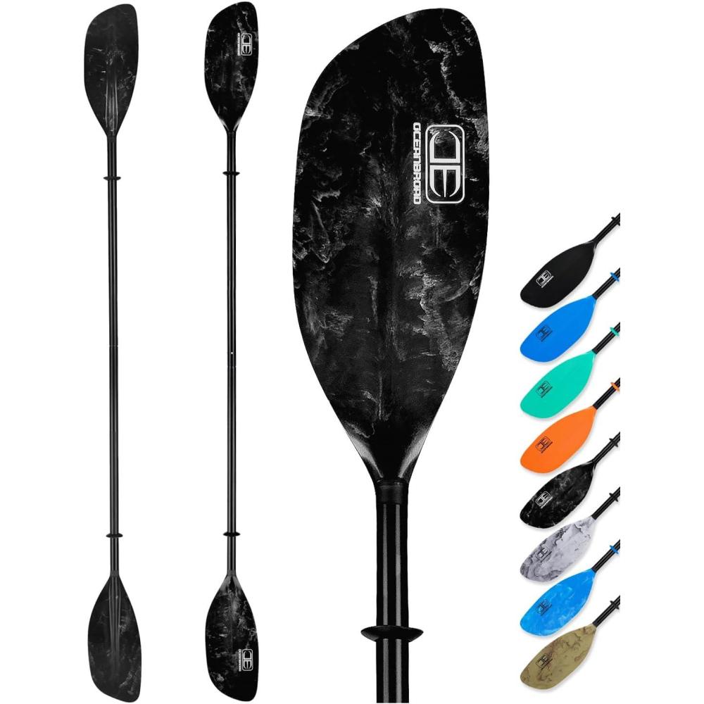 imageOCEANBROAD Kayak Paddle 86in218cm 905in230cm Alloy Shaft 2Piece Floatable Kayak Oar for Kayaking Canoeing BoatingBlack Mist