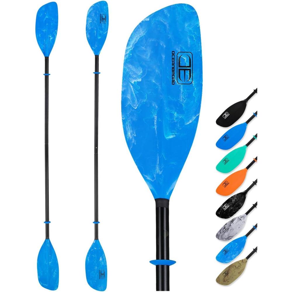 imageOCEANBROAD Kayak Paddle 86in218cm 905in230cm Alloy Shaft 2Piece Floatable Kayak Oar for Kayaking Canoeing BoatingBlue Wave
