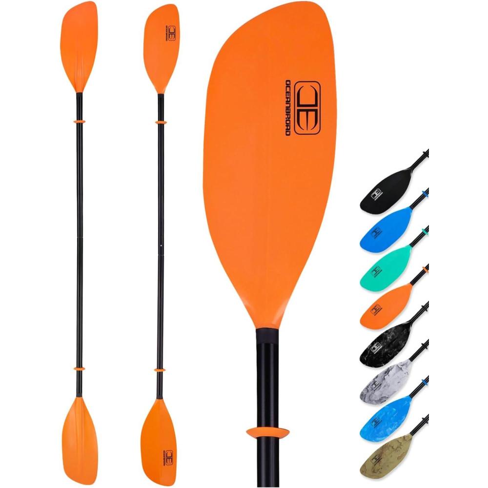 imageOCEANBROAD Kayak Paddle 86in218cm 905in230cm Alloy Shaft 2Piece Floatable Kayak Oar for Kayaking Canoeing BoatingOrange