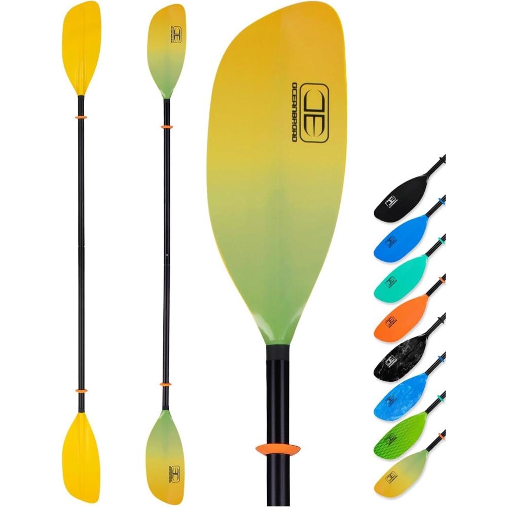 imageOCEANBROAD Kayak Paddle 86in218cm 905in230cm Alloy Shaft 2Piece Floatable Kayak Oar for Kayaking Canoeing BoatingYellow Aurora