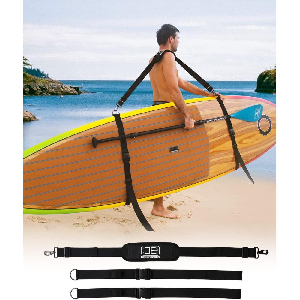 imageOCEANBROAD SUP Kayak Carry Strap Adjustable Shoulder Strap with Clips New Version for Paddle Board Canoe Surfboard Paddleboard Paddle Board Accessories