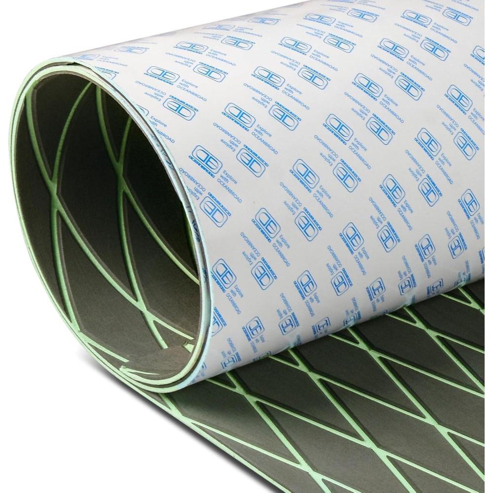 imageOCEANBROAD SelfAdhesive 96x345445 Diamond Pattern Boat Flooring EVA Foam Marine Boat Decking Sheet NonSlip Mat for Jon Motor Boats Yacht Helm Pad RV FloorDark Gray with Mint Green Lines