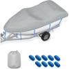 OCEANBROAD 1200D Boat Cover Waterproof for Bass, V-Hull, Tri-Hull, Fish, Runabout Bowrider Boats, Windproof Anti-UV Cover with Storage Bag, for 16-18.5ft x 94in, Gray