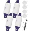 OCEANBROAD Boat Fenders 4 Pack, Inflatable Ribbed Boat Bumpers for Docking with 4 Ropes, Pump & Needles, PVC Fenders, Reinforced Dual Eyelets for Vertical/Horizontal Hanging, UV Resistant(Blue&White)