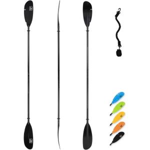 OCEANBROAD Adjustable Fishing Kayak Paddle – 94in/240cm-98in/250cm-102in/260cm Aluminum Alloy Shaft with Paddle Leash(Black)