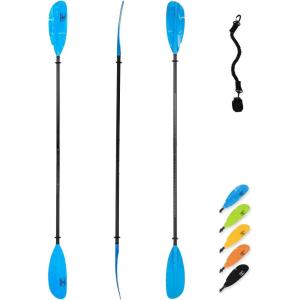 OCEANBROAD Adjustable Fishing Kayak Paddle – 94in/240cm-98in/250cm-102in/260cm Aluminum Alloy Shaft with Paddle Leash(Blue)