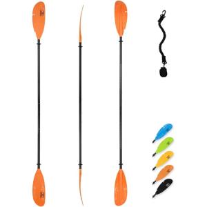 OCEANBROAD Adjustable Fishing Kayak Paddle – 94in/240cm-98in/250cm-102in/260cm Aluminum Alloy Shaft with Paddle Leash(Orange)