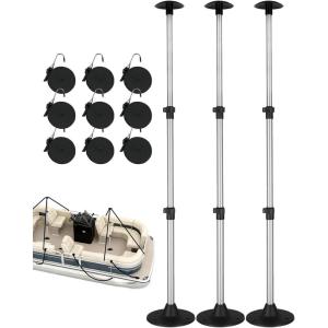 OCEANBROAD Boat Cover Support Poles Adjustable Telescoping Aluminum – Universal Fit for Pontoon, V Hull, Jon Boats – Waterproof Windproof Cover Support System with Straps, 1 Pack(3-Pack)