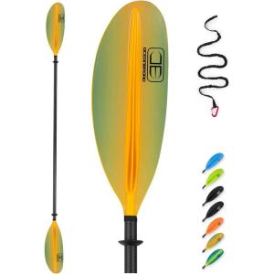 OCEANBROAD Carbon Fiber Kayak Paddle 90.5in/230cm, 86in/218cm for Adults Kayaking Boating Canoeing Oar with Paddle Leash(Yellow Aurora)
