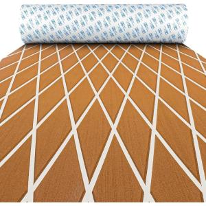 OCEANBROAD Diamond Pattern Boat Flooring Self-Adhesive EVA Foam Marine Decking Non-Slip Sheet for Boats, 96”x23.5” Brown with White Lines