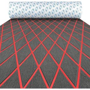 OCEANBROAD Diamond Pattern Boat Flooring Self-Adhesive EVA Foam Marine Decking Non-Slip Sheet for Boats(Dark Gray with Red Lines)