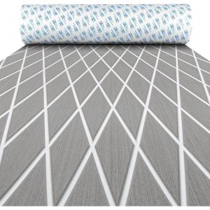 OCEANBROAD Diamond Pattern Boat Flooring Self-Adhesive EVA Foam Marine Decking Non-Slip Sheet for Boats(Gray with White Lines)