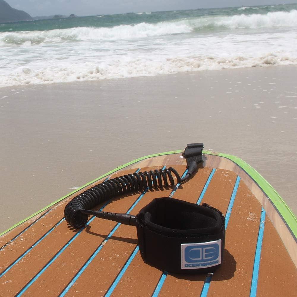 imageOCEANBROAD 10 Coiled Leash for Paddle Board Surfboard SUP Leash Leg Rope with Adjustable Thigh Ankle Cuff