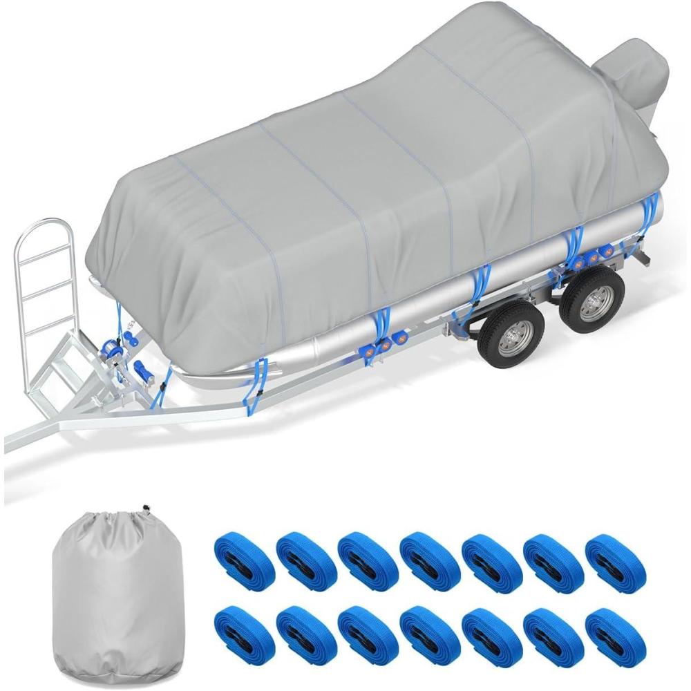 imageOCEANBROAD 1200D Pontoon Boat Cover HeavyDuty Waterproof AntiUV Windproof Marine Grade Oxford with Storage Bag 1921ft Beam Width Up to 8ft Grayfor 2528 Length  Beam Width up to 85FT