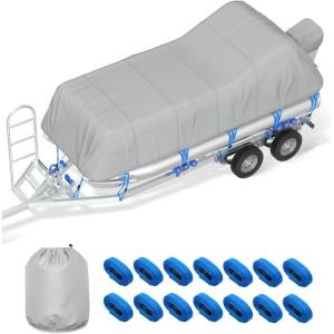 OCEANBROAD 1200D Pontoon Boat Cover Heavy-Duty Waterproof Anti-UV Windproof Marine Grade Oxford with Storage Bag, 19-21ft, Beam Width Up to 8ft, Gray(for 19′-21′ Length  Beam Width up to 8FT)