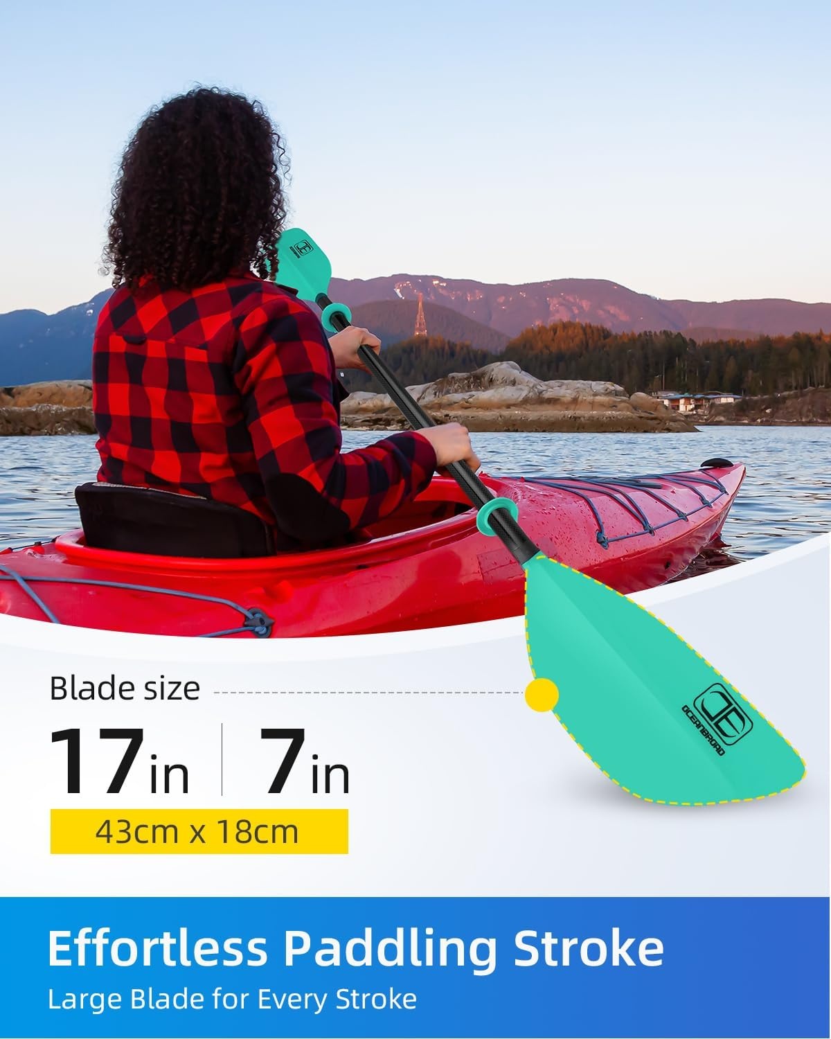 imageOCEANBROAD 4 Pieces Carbon Fiber Kayak Paddle 905in230cm Floatable Kayak Oar for Kayaking Canoeing BoatingMint Green