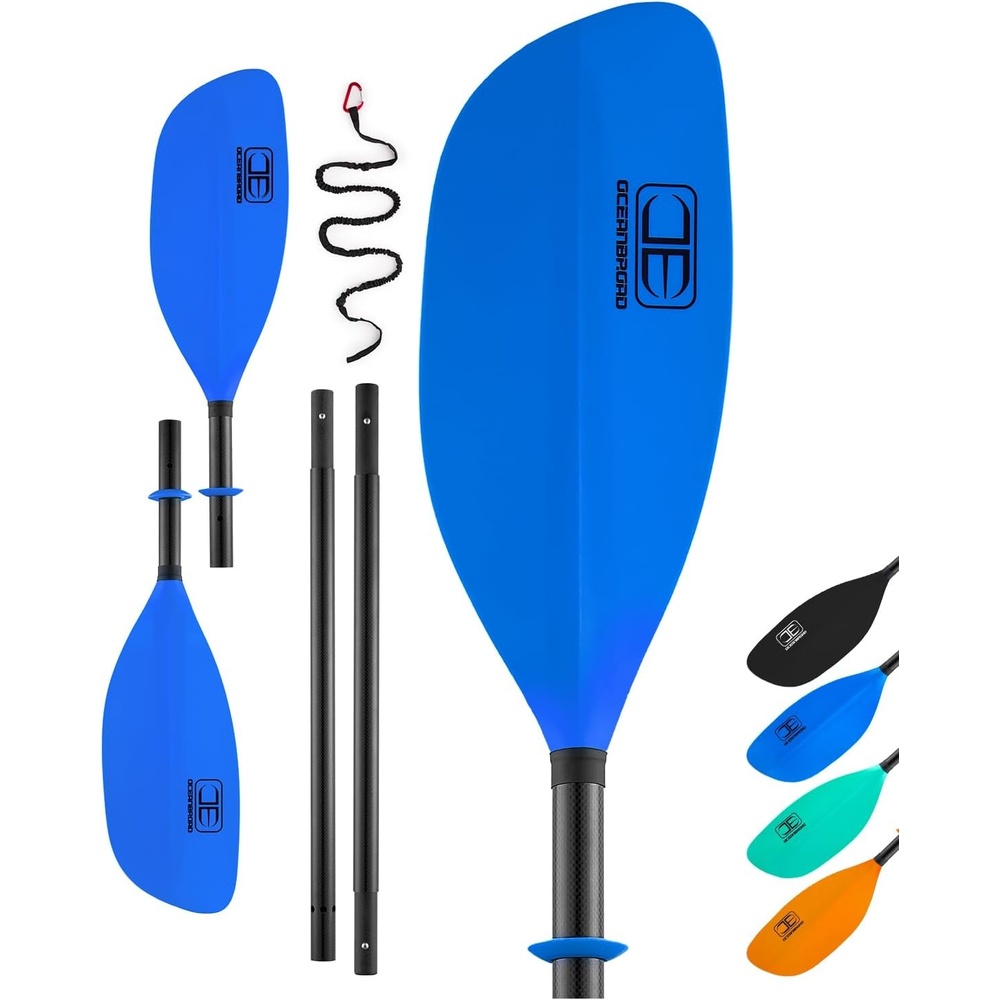 imageOCEANBROAD 4 Pieces Carbon Fiber Kayak Paddle 905in230cm Floatable Kayak Oar for Kayaking Canoeing BoatingBlue