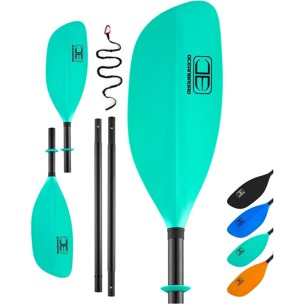 imageOCEANBROAD 4 Pieces Carbon Fiber Kayak Paddle 905in230cm Floatable Kayak Oar for Kayaking Canoeing BoatingMint Green
