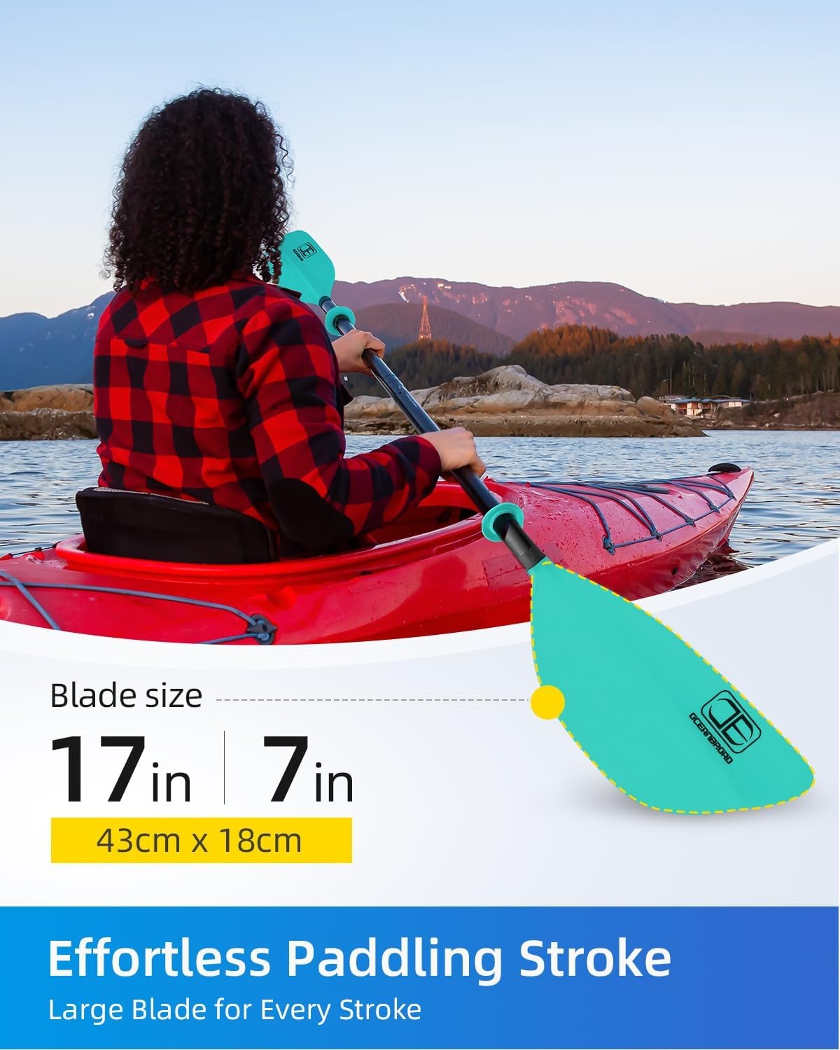image:imageOCEANBROAD 4 Pieces Kayak Paddle 905in230cm Alloy Shaft Floatable Kayak Oar for Kayaking Canoeing BoatingMint Green
