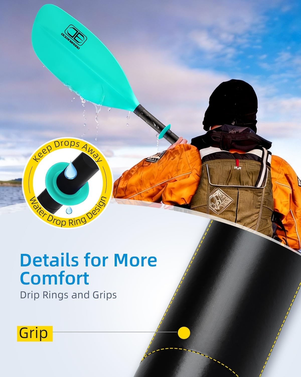 image:imageOCEANBROAD 4 Pieces Kayak Paddle 905in230cm Alloy Shaft Floatable Kayak Oar for Kayaking Canoeing BoatingMint Green