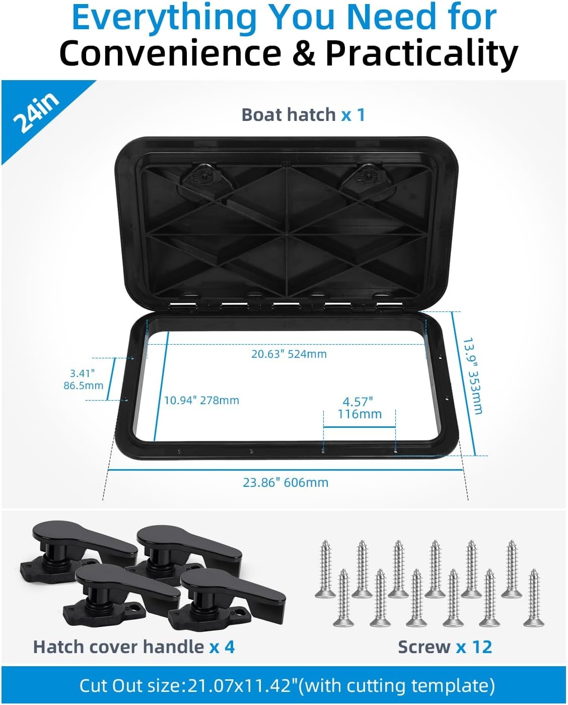 image:imageOCEANBROAD Marine Boat Hatch 180 Deck Access Hatch amp Lid Marine Hatch with Non Slip Surface Durable Construction Boat Access Hatch amp Lid Weatherproof and Easy to InstallBlack