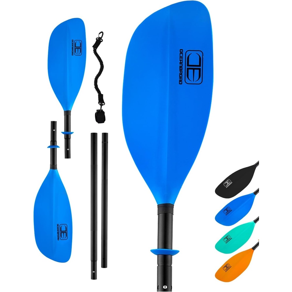 image:imageOCEANBROAD 4 Pieces Kayak Paddle 905in230cm Alloy Shaft Floatable Kayak Oar for Kayaking Canoeing BoatingBlue