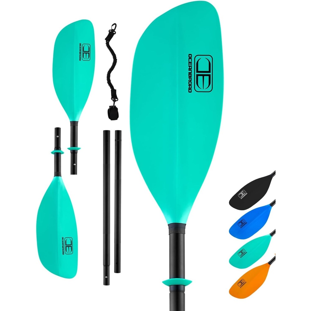 image:imageOCEANBROAD 4 Pieces Kayak Paddle 905in230cm Alloy Shaft Floatable Kayak Oar for Kayaking Canoeing BoatingMint Green